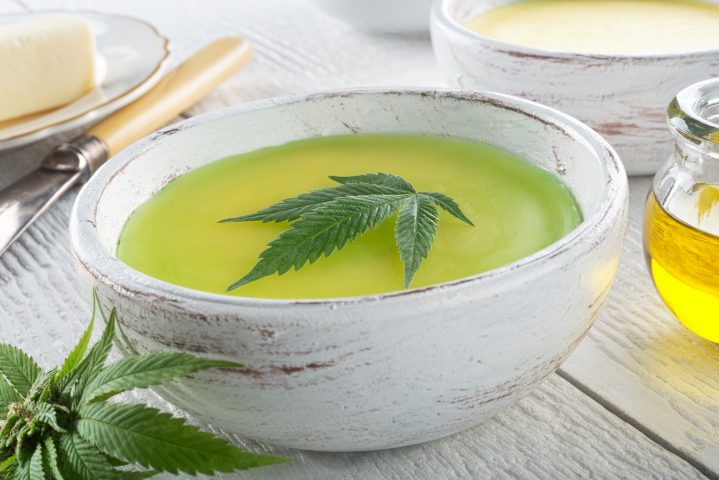 Cannabutter bowl of butter with leaf