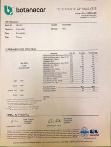 CBN DISTILLATE COA KND007