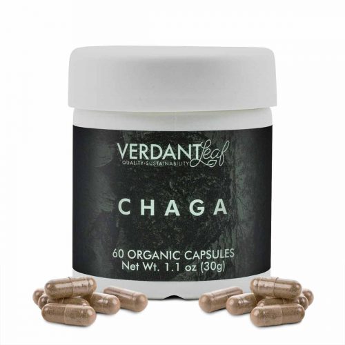 Buy CBD Oil Online Verdant Leaf Organic Mushroom Capsules Chaga Jar