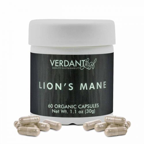 Buy CBD Oil Online Verdant Leaf Organic Mushroom Capsules Lions Mane Jar