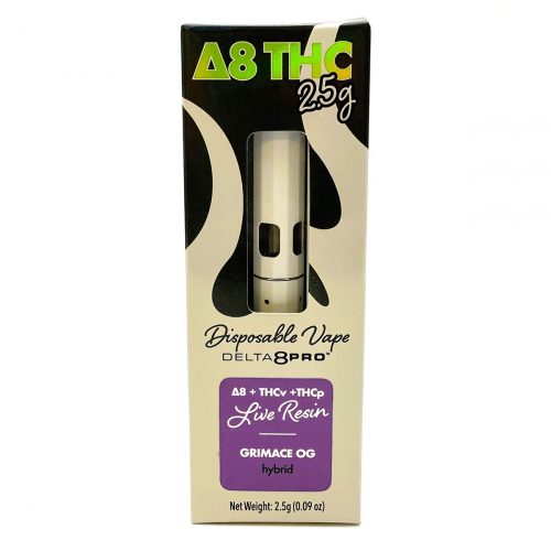 Delta 8 Pro THC 2.5g Disposable Vape D8 THCv THCp Live Resin Grimace OG Hybrid